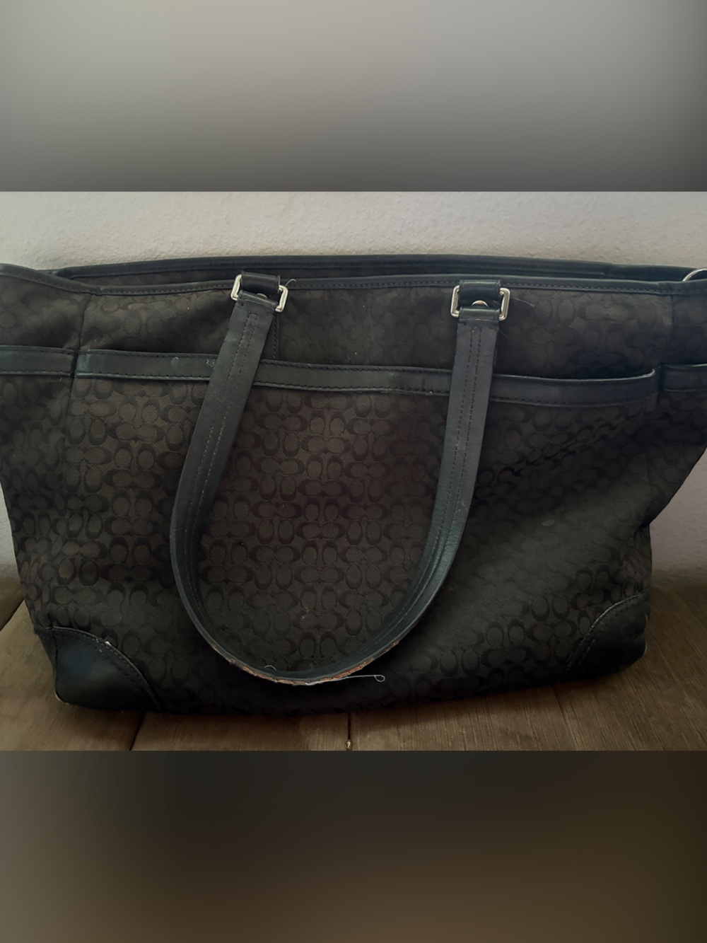 Coach F77156 Black Signature Jacquard Diaper Tote Shoulder Bag